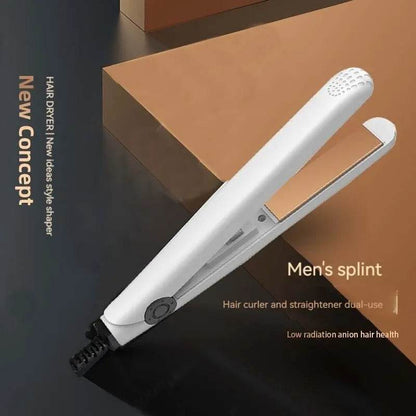 Men’s 2-in-1 Curling & Straightening Iron – Mini Electric Hair Styler for Volume, Fluffy Look & Straight Hai