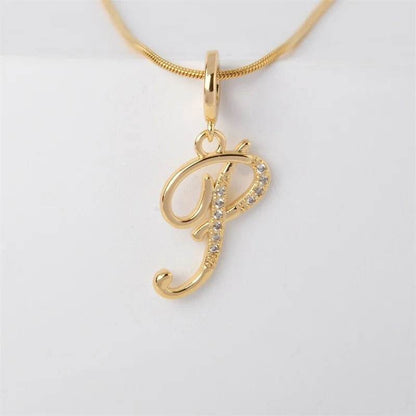 Gold Letter Pendant Necklace for Women – A-Z Alphabet Zircon Crystal Choker, Snake Chain Jewelry Gift
