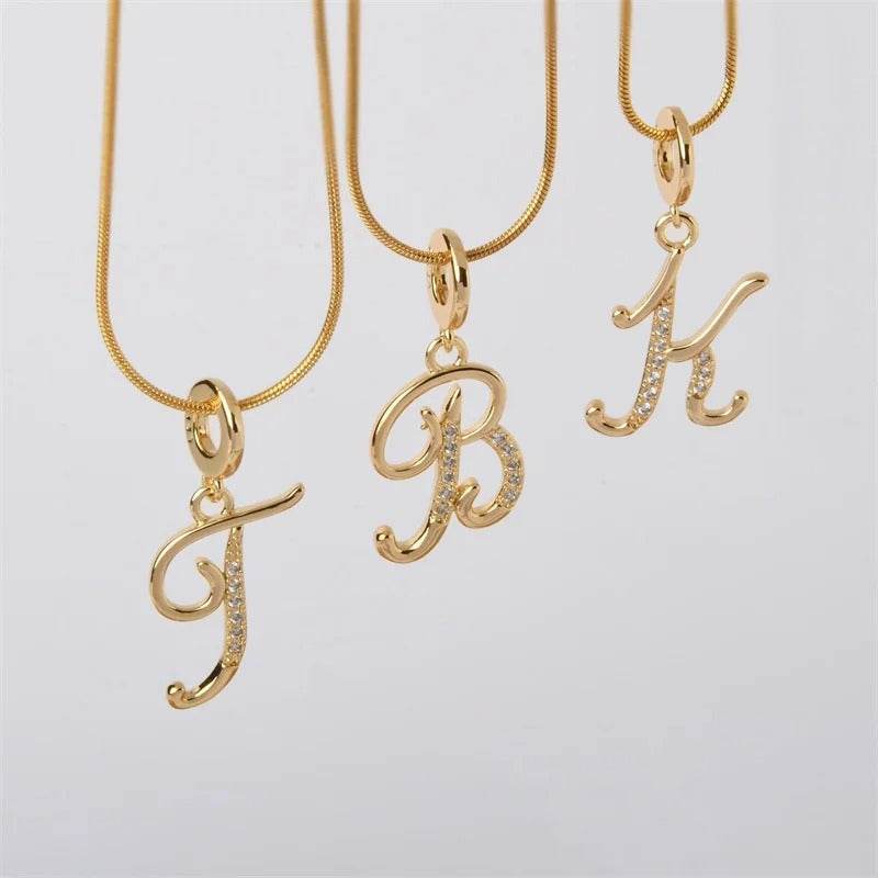 Gold Letter Pendant Necklace for Women – A-Z Alphabet Zircon Crystal Choker, Snake Chain Jewelry Gift
