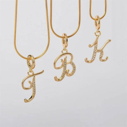 Gold Letter Pendant Necklace for Women – A-Z Alphabet Zircon Crystal Choker, Snake Chain Jewelry Gift
