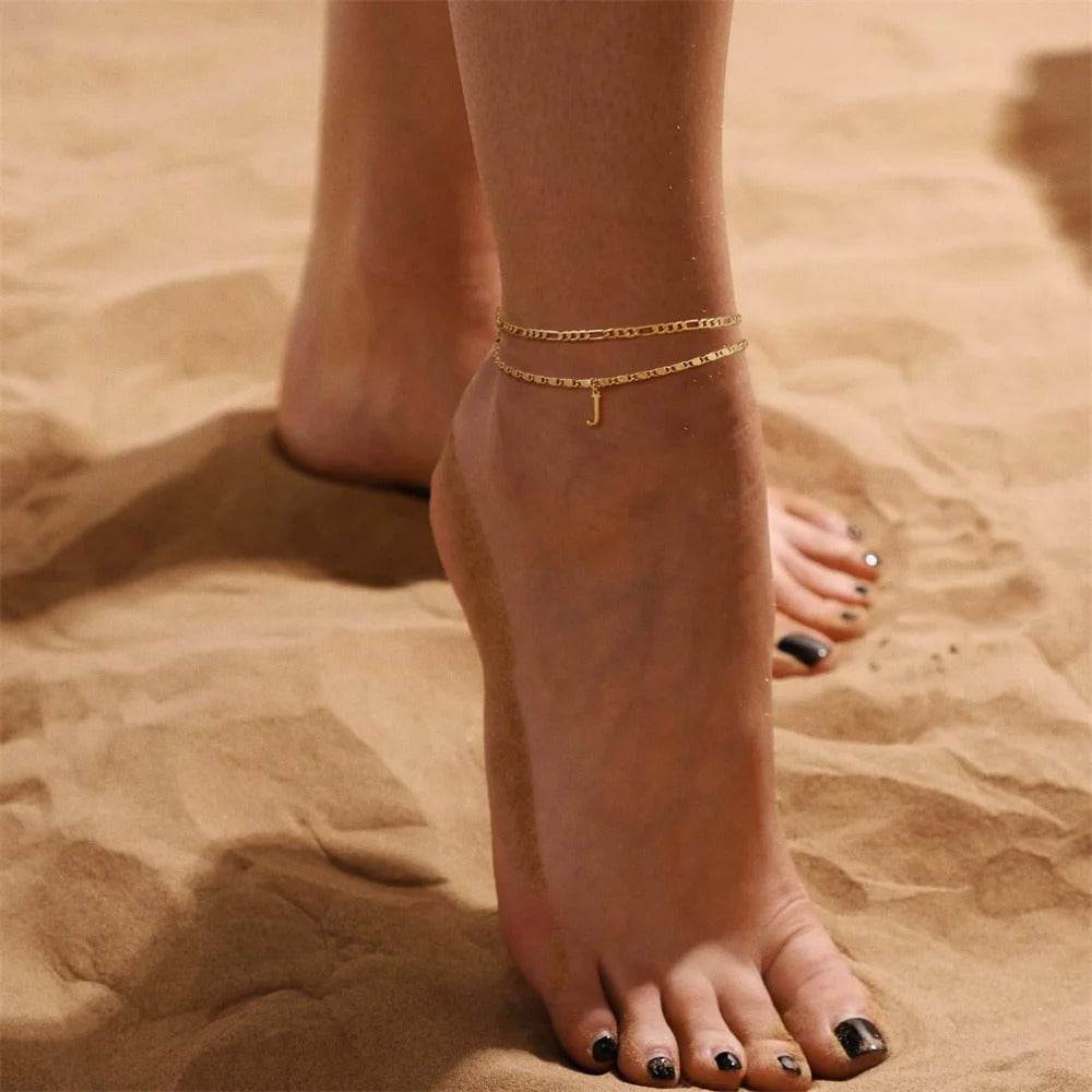 26 Letters A-Z Stainless Steel Chain Anklets For Women