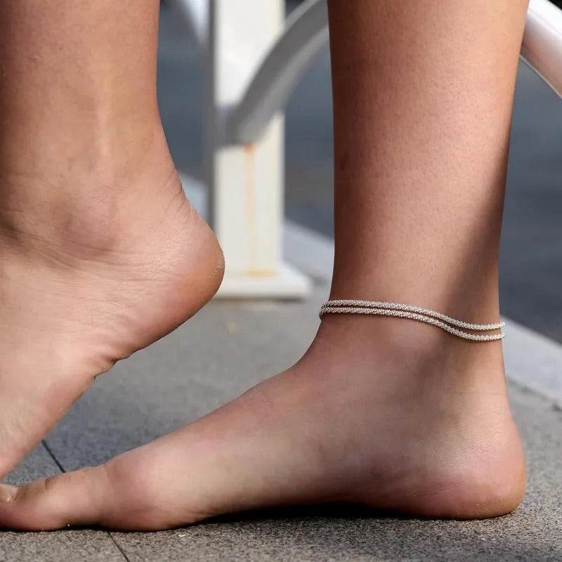 Dainty Layered Waterproof Anklet for Women - Adjustable Cross Pendant Sparkling Beach Jewelry