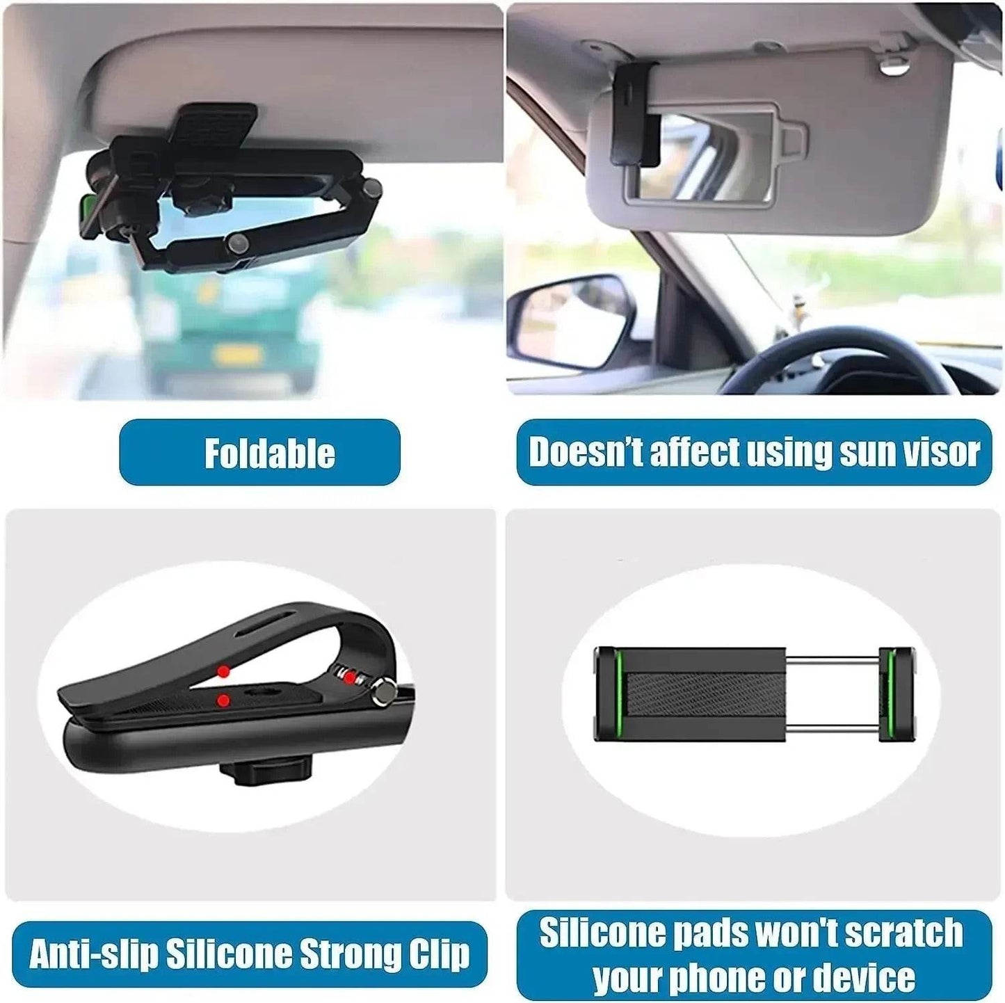 Universal Car Phone Mount for Sun Visor with 360° Rotation