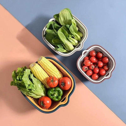 Double Layer Colander & Strainer Basket – Reusable Plastic Drain Basket for Kitchen, Fruits & Vegetables