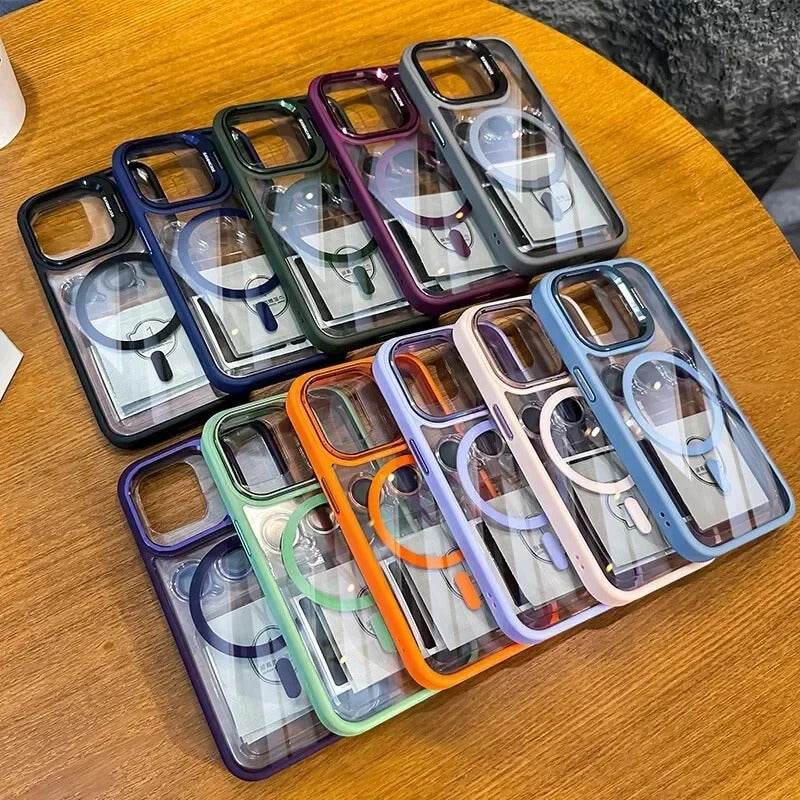 Luxury Magnetic Shockproof iPhone Case with Stand and Lens Protection