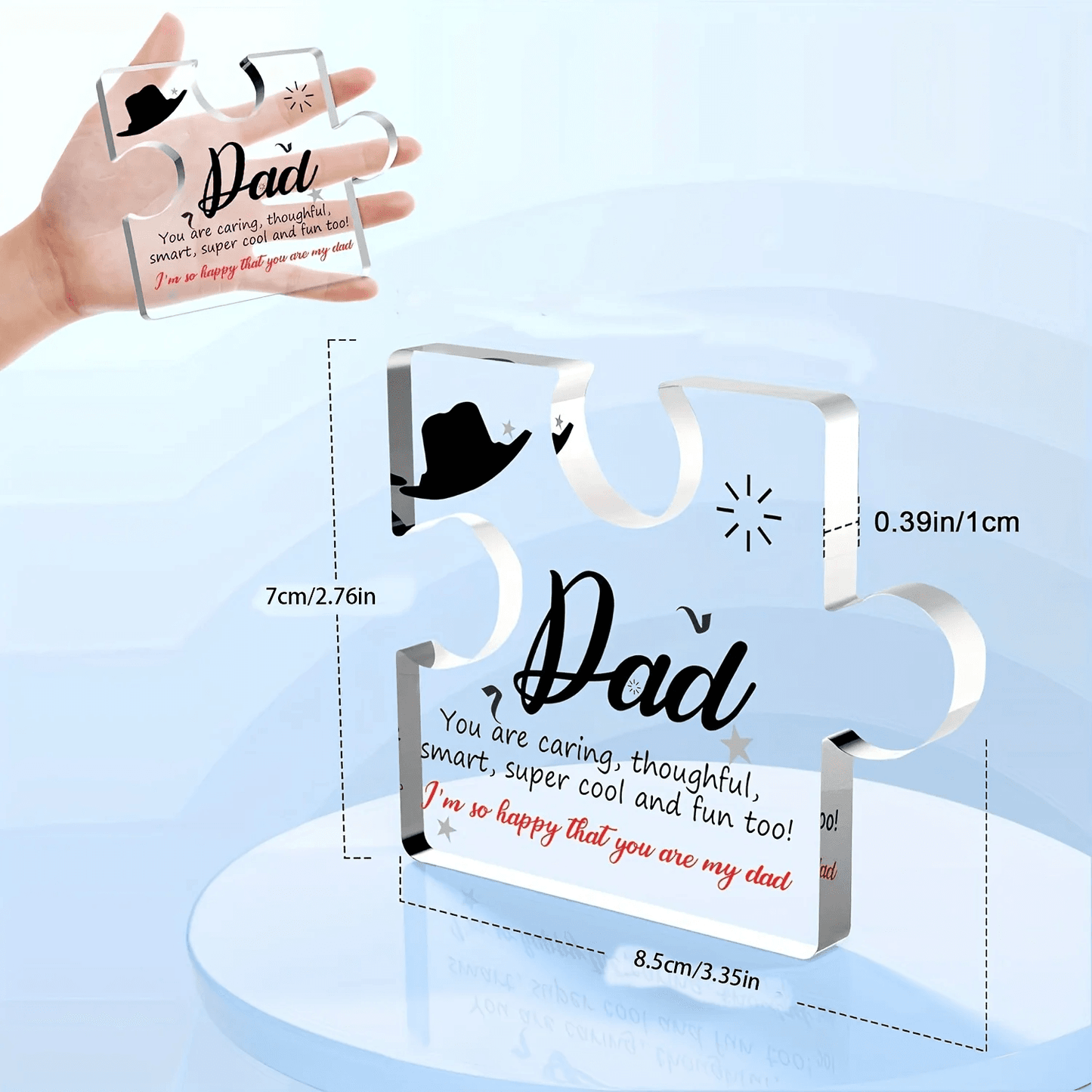Cadeau pour Papa en Pièce de Puzzle Acrylique Souvenir Gravé de la part de Ton Fils et Ta Fille Je t'aime Papa