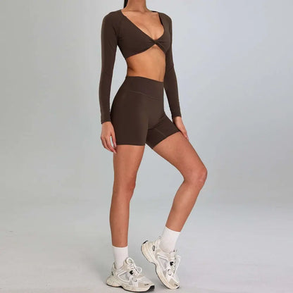 Maroon High Waist Suit Outdoor Running Nude Set