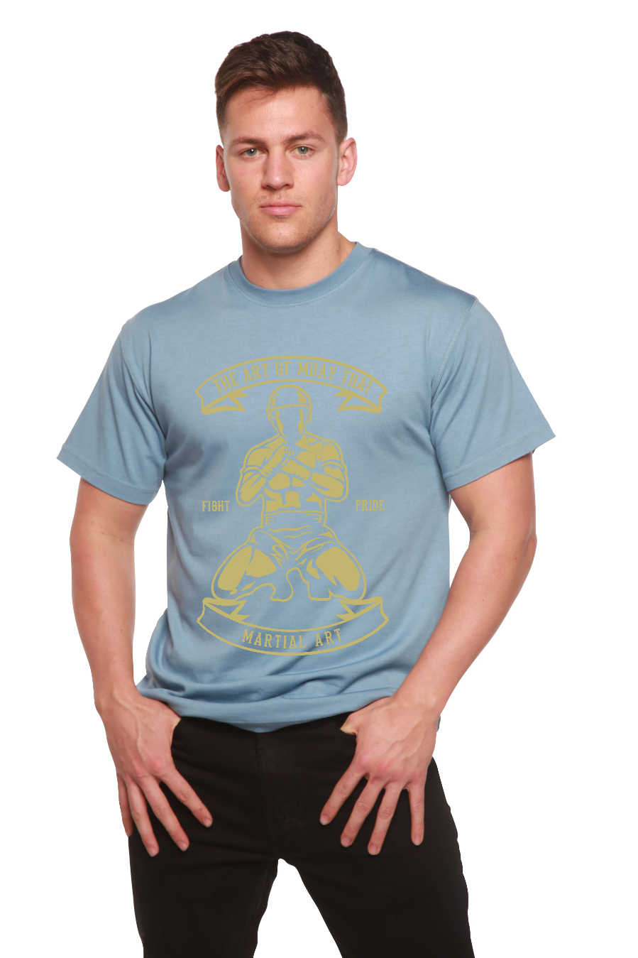 Camiseta Gráfica de Manga Corta de Bambú Viscosa/Algodón Orgánico para Hombre de Artes Marciales