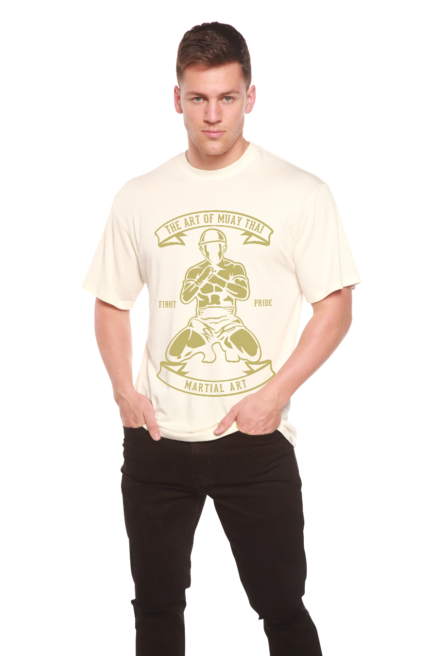 Camiseta Gráfica de Manga Corta de Bambú Viscosa/Algodón Orgánico para Hombre de Artes Marciales