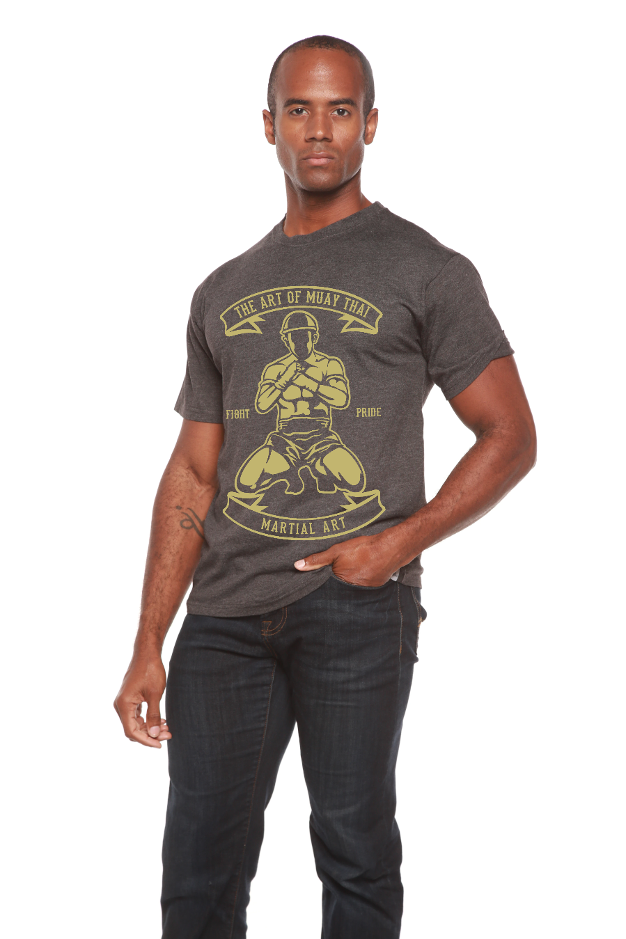 Camiseta Gráfica de Manga Corta de Bambú Viscosa/Algodón Orgánico para Hombre de Artes Marciales