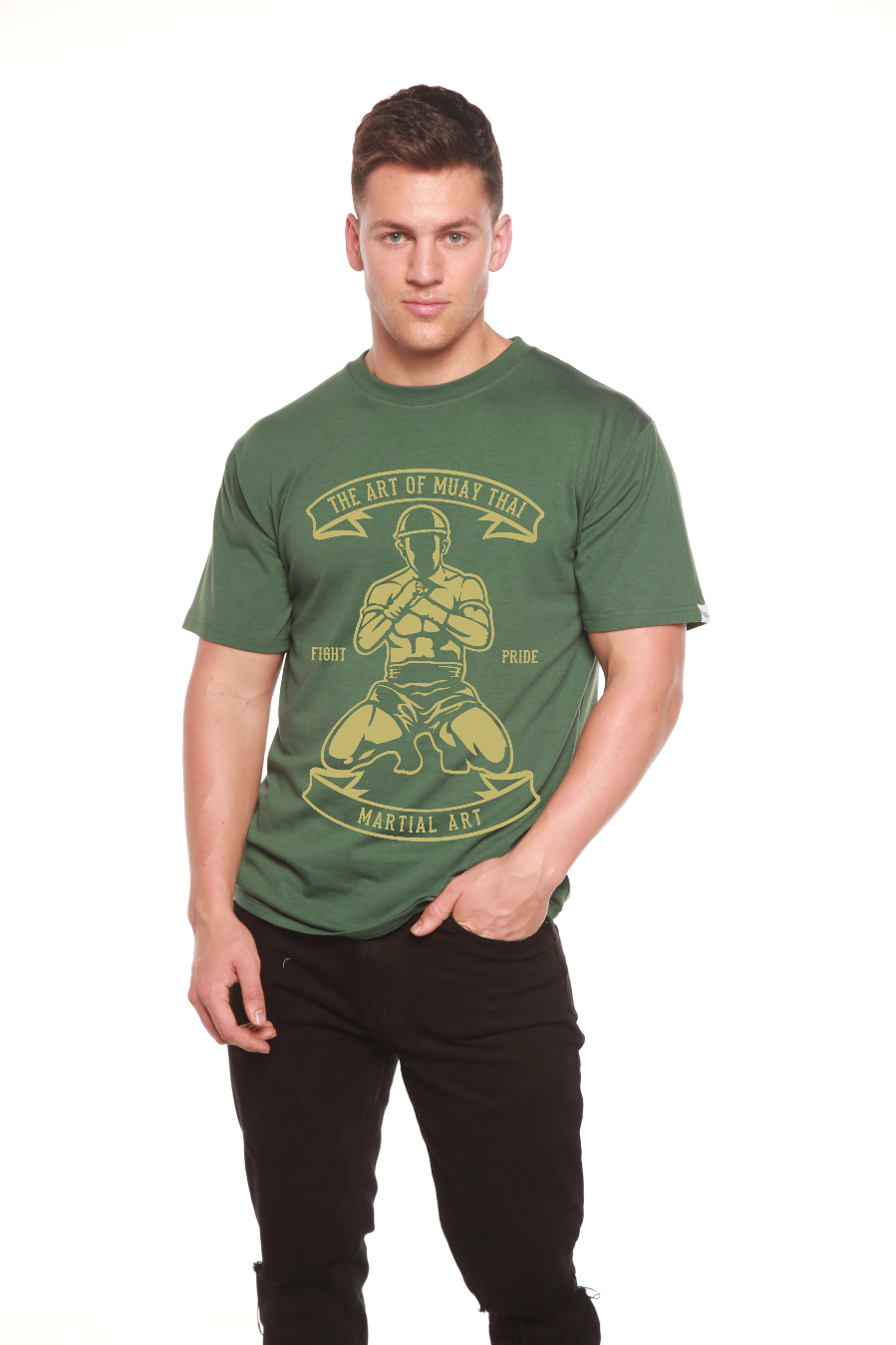 Camiseta Gráfica de Manga Corta de Bambú Viscosa/Algodón Orgánico para Hombre de Artes Marciales