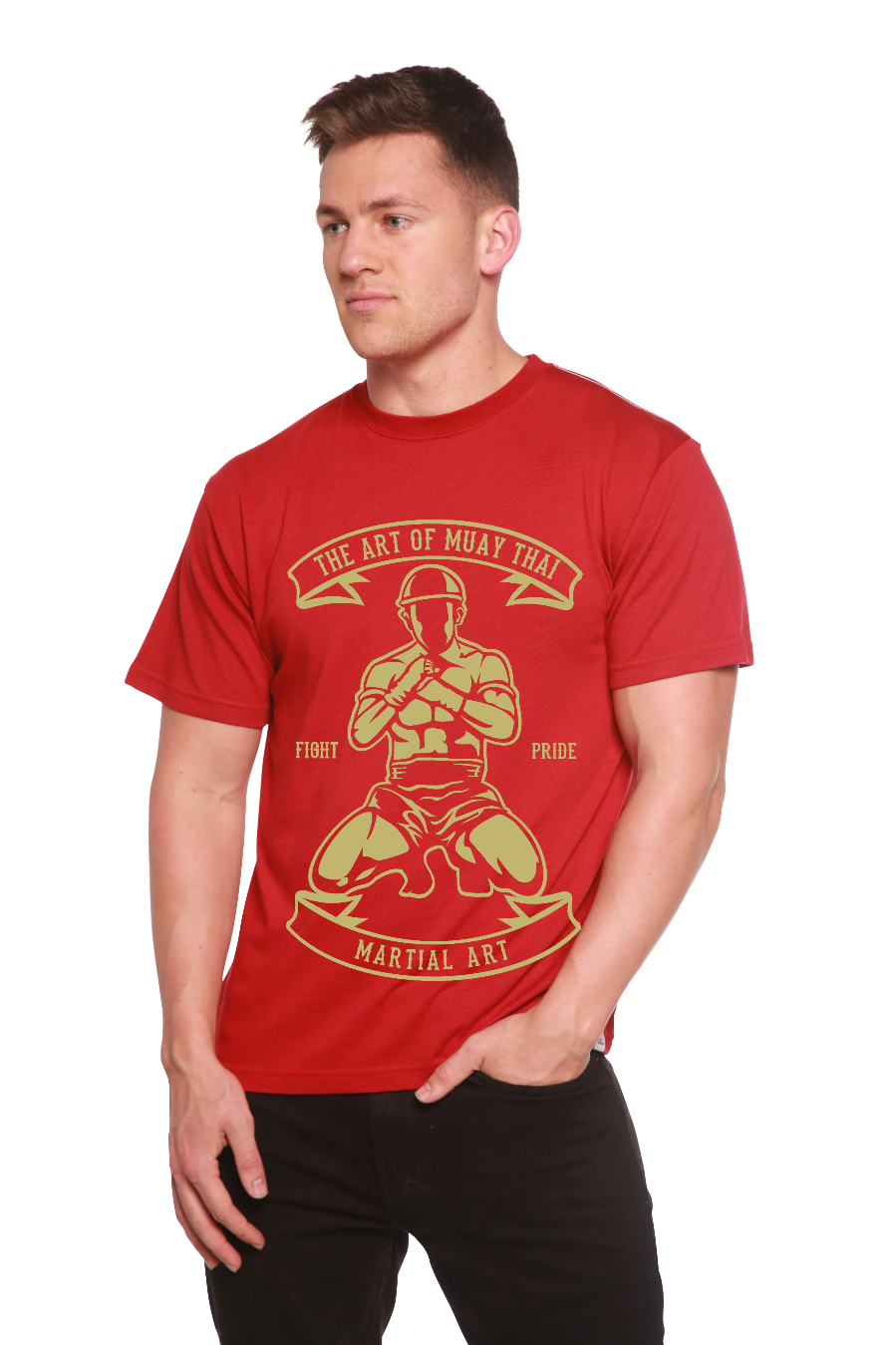 Camiseta Gráfica de Manga Corta de Bambú Viscosa/Algodón Orgánico para Hombre de Artes Marciales