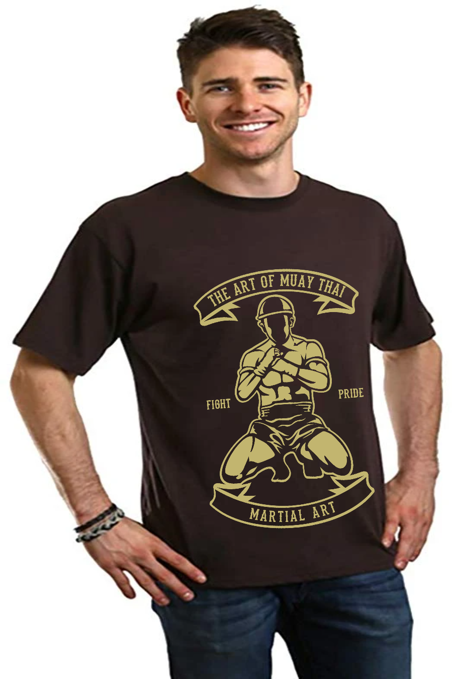 Camiseta Gráfica de Manga Corta de Bambú Viscosa/Algodón Orgánico para Hombre de Artes Marciales