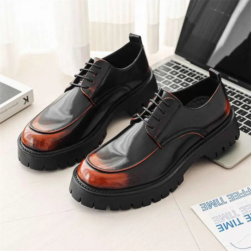 Zapatos casuales de cuero para hombre con costuras rojas