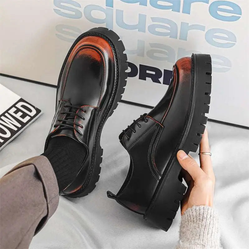 Zapatos casuales de cuero para hombre con costuras rojas
