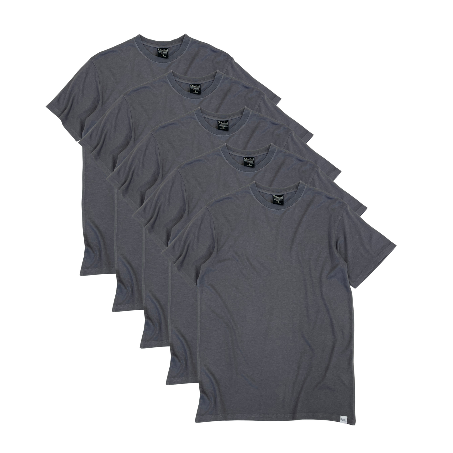 Lot de 5 T-shirts Homme en Bambou Viscose/Coton Biologique Manches Courtes, Couleur Gris Anthracite