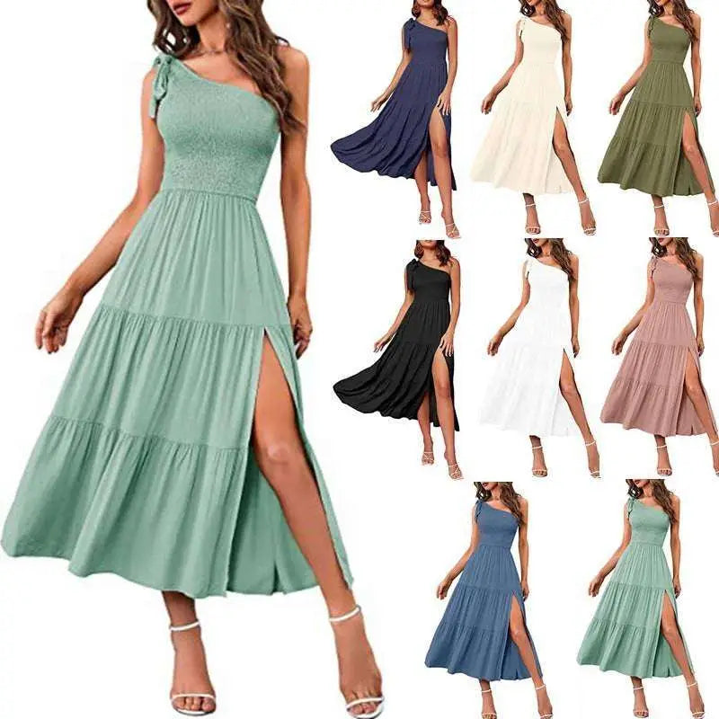 Mint Green Pleated Layered Hem Split Dress