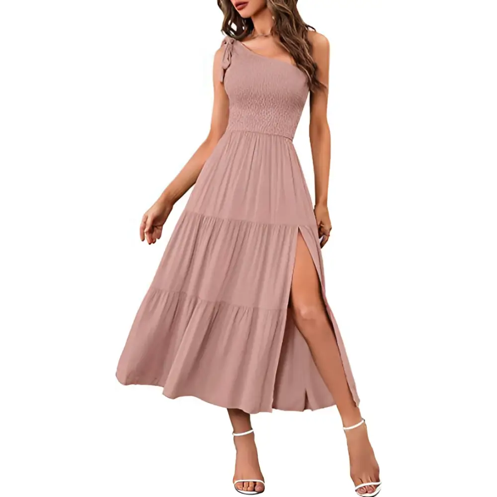 Mint Green Pleated Layered Hem Split Dress
