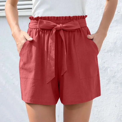 Mint Green Ruffle Bow Waist Tie Shorts with Pockets