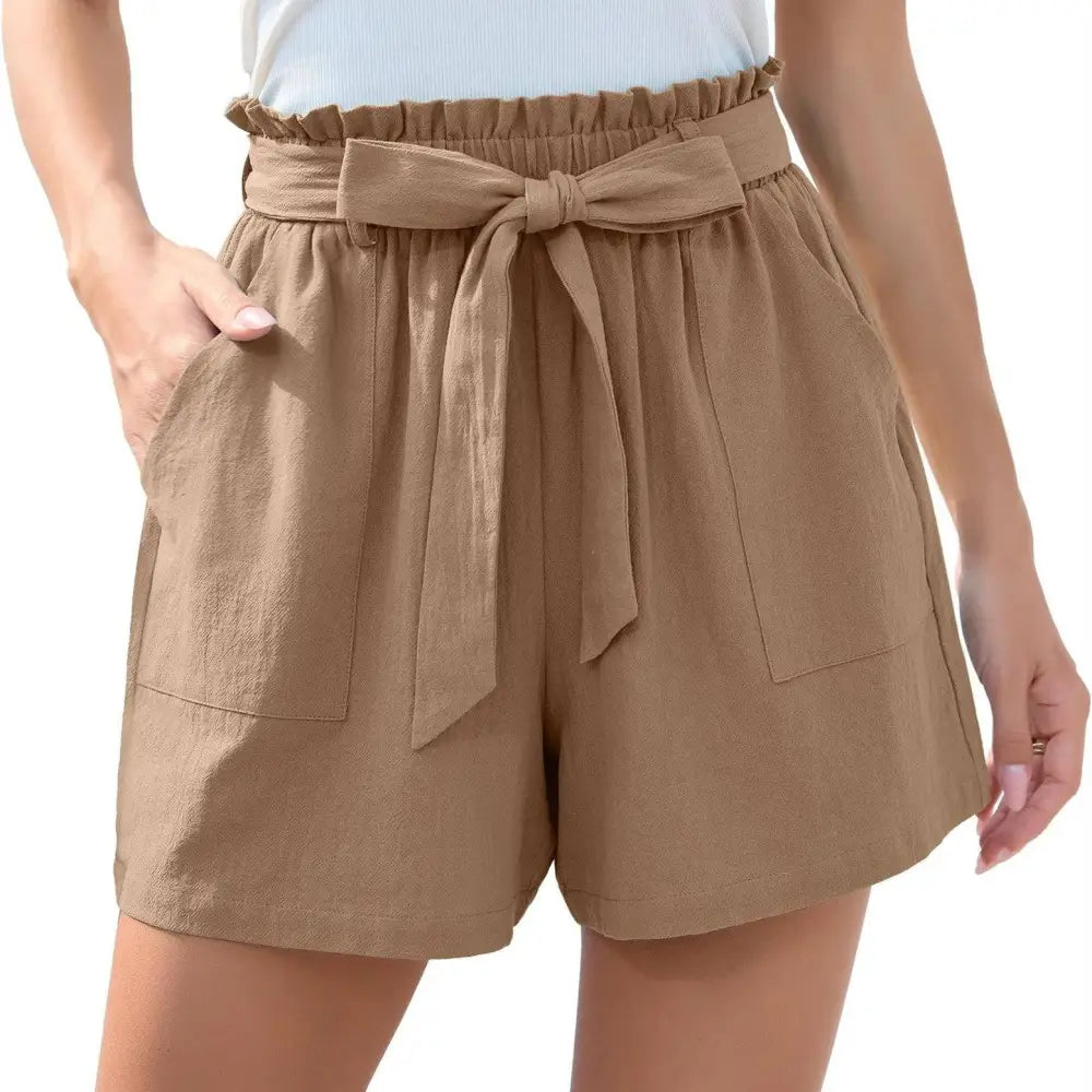 Mint Green Ruffle Bow Waist Tie Shorts with Pockets