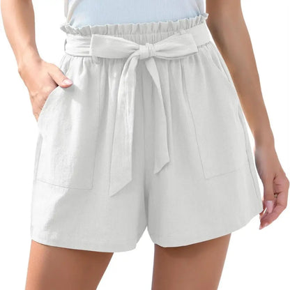 Mint Green Ruffle Bow Waist Tie Shorts with Pockets