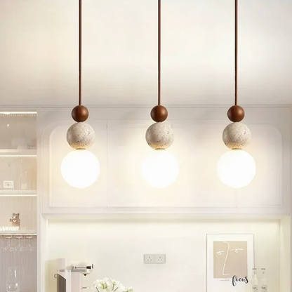 Travertine Wood Pendant Light G9 Modern Natural Ceiling Lamp 23cm