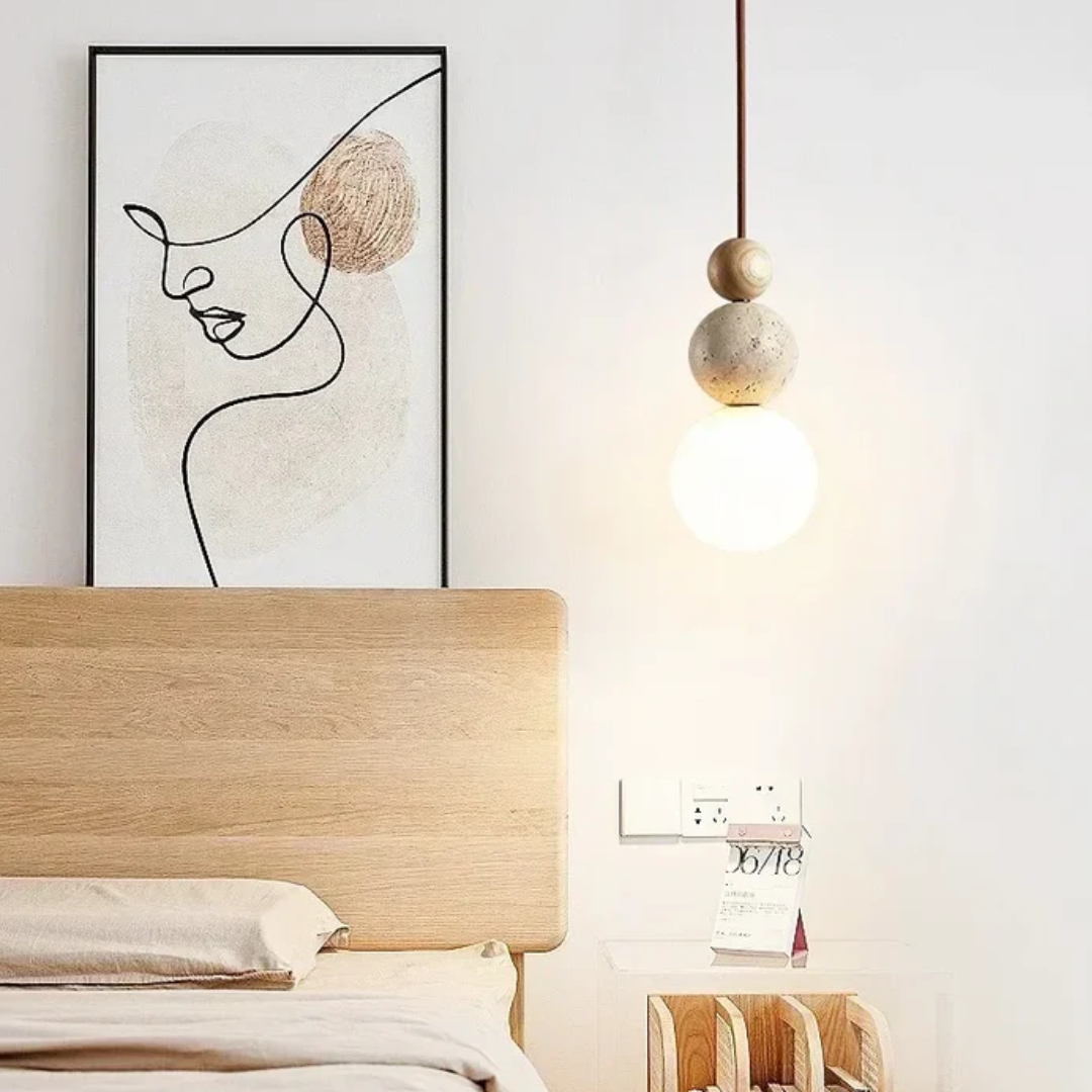 Travertine Wood Pendant Light G9 Modern Natural Ceiling Lamp 23cm