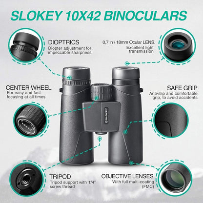 Slokey 10x42 Binoculars - Professional and Powerful Binoculars