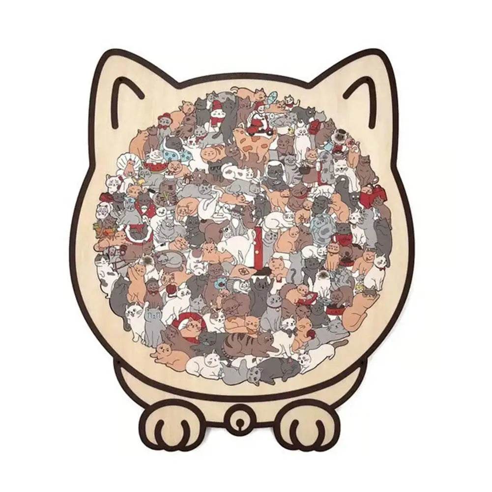 135-Piece Cat Shaped Wooden Puzzle – Colorful Morandi Animal Art Jigsaw