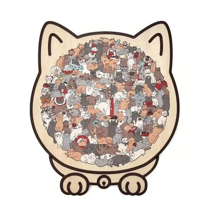 135-Piece Cat Shaped Wooden Puzzle – Colorful Morandi Animal Art Jigsaw