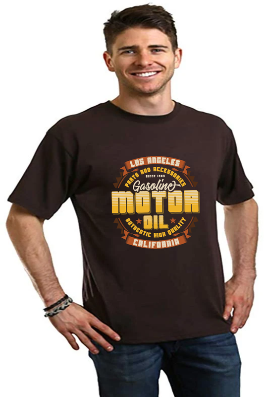T-shirt graphique à manches courtes en viscose de bambou et coton biologique pour homme, motif huile moteur