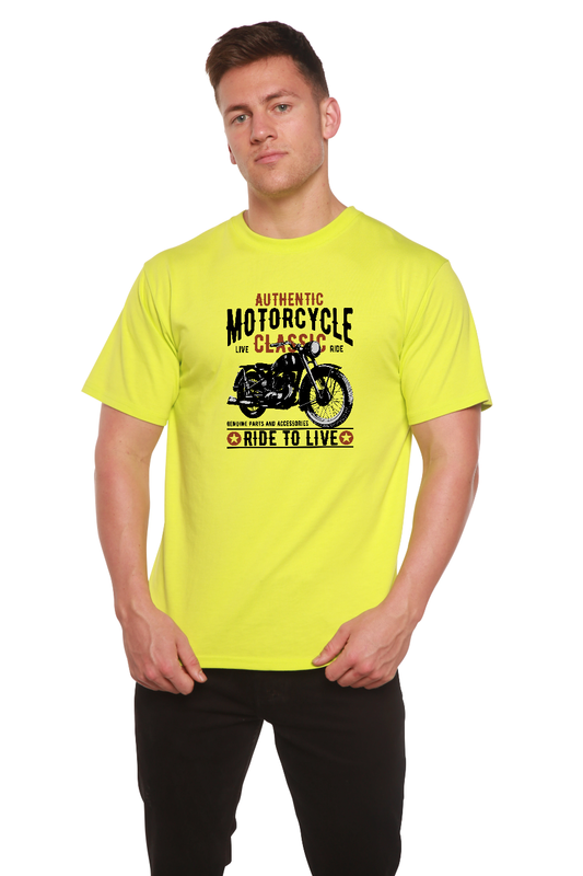 Camiseta gráfica de manga corta de bambú/algodón orgánico para hombre, diseño clásico de motocicleta