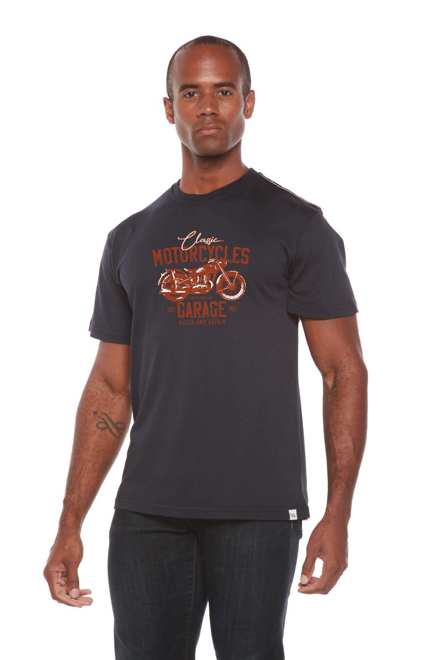 T-shirt graphique à manches courtes en viscose de bambou/coton biologique pour homme Motif Garage à motos