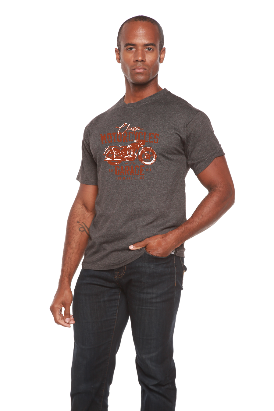 T-shirt graphique à manches courtes en viscose de bambou/coton biologique pour homme Motif Garage à motos