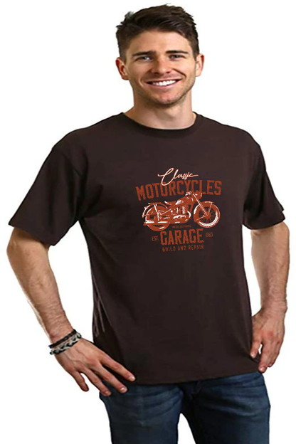 T-shirt graphique à manches courtes en viscose de bambou/coton biologique pour homme Motif Garage à motos