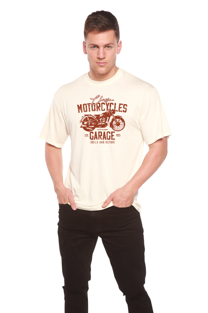 T-shirt graphique à manches courtes en viscose de bambou/coton biologique pour homme Motif Garage à motos