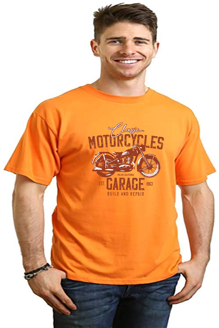 T-shirt graphique à manches courtes en viscose de bambou/coton biologique pour homme Motif Garage à motos