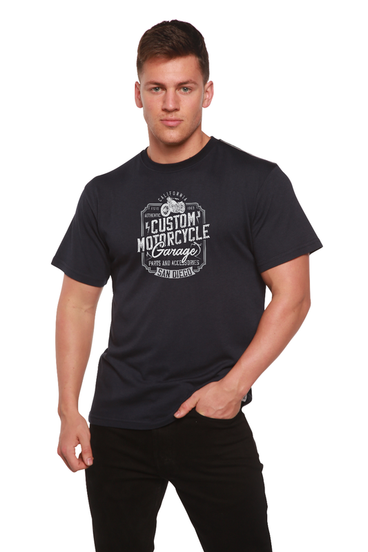 T-shirt graphique à manches courtes pour homme en bambou, viscose et coton biologique Mototrcycle Garage