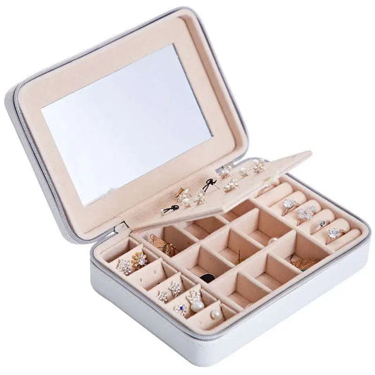 Caja de almacenamiento de joyas multifuncional con espejo