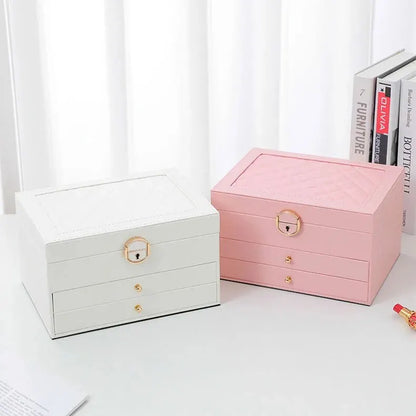 3 Layer Leather Jewelry Box Organizer Case with Compartments 23x17cm
