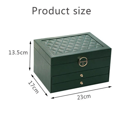 3 Layer Leather Jewelry Box Organizer Case with Compartments 23x17cm