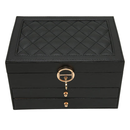 3 Layer Leather Jewelry Box Organizer Case with Compartments 23x17cm