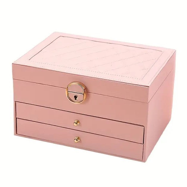 3 Layer Leather Jewelry Box Organizer Case with Compartments 23x17cm