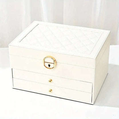 3 Layer Leather Jewelry Box Organizer Case with Compartments 23x17cm