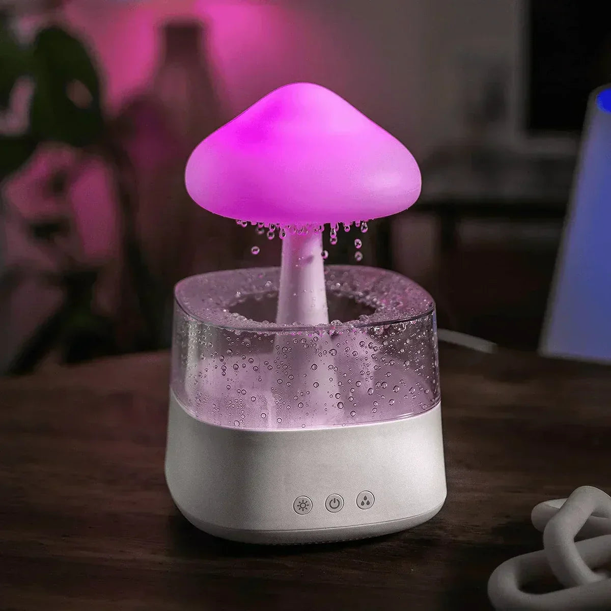 Mushroom Cloud Rain Humidifier with LED Night Light Quiet Diffuser