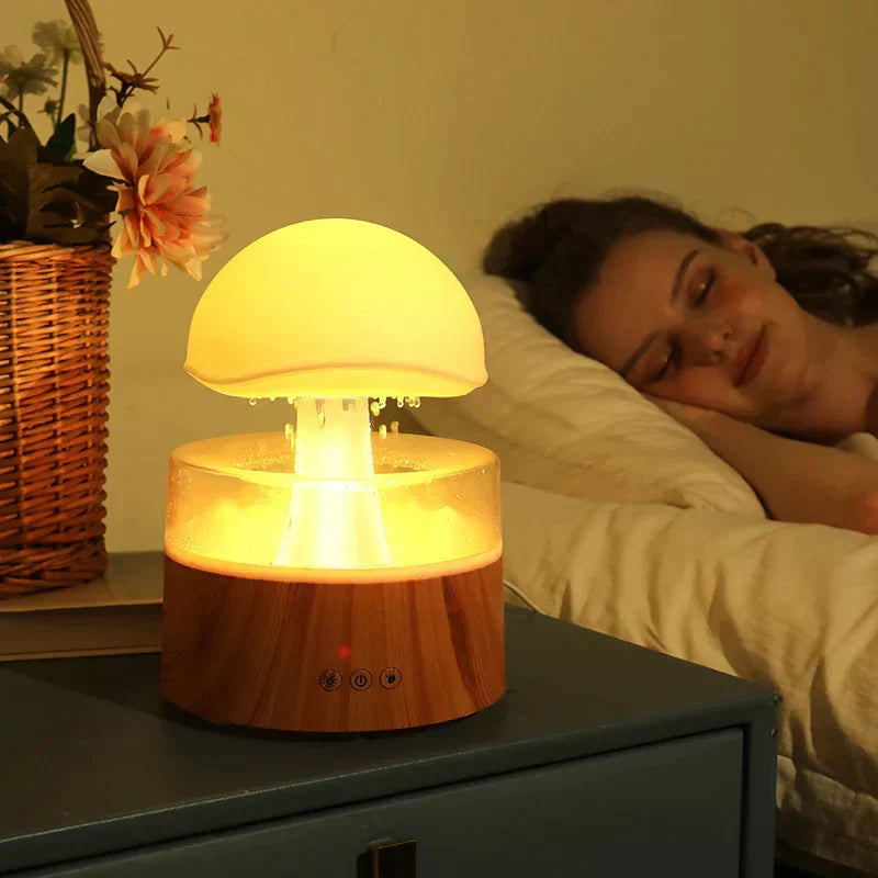 Mushroom Cloud Rain Humidifier with LED Night Light Quiet Diffuser