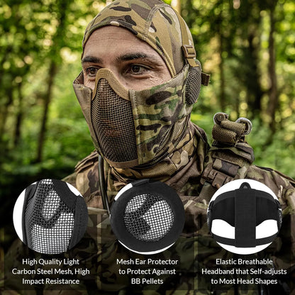 Votagoo Airsoft Mesh Mask Tactical Foldable Half Mesh Mask