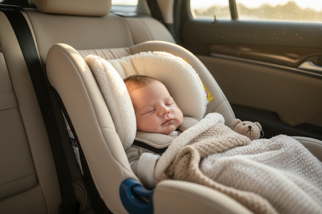 Newborn sleeping in infant seat