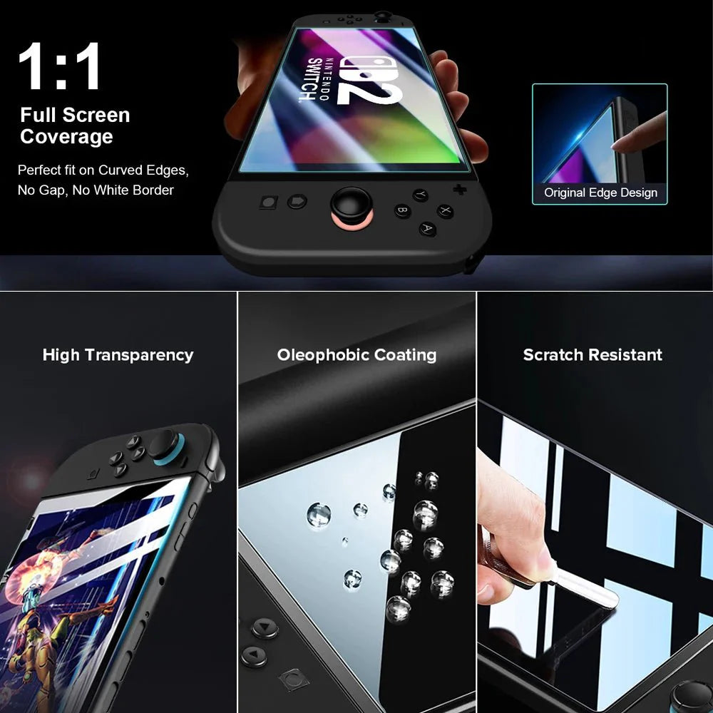 Nintendo Switch 2 Tempered Glass Screen Protector with Joystick Cap | Full Coverage Protection