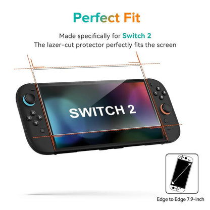 Nintendo Switch 2 Tempered Glass Screen Protector with Joystick Cap | Full Coverage Protection